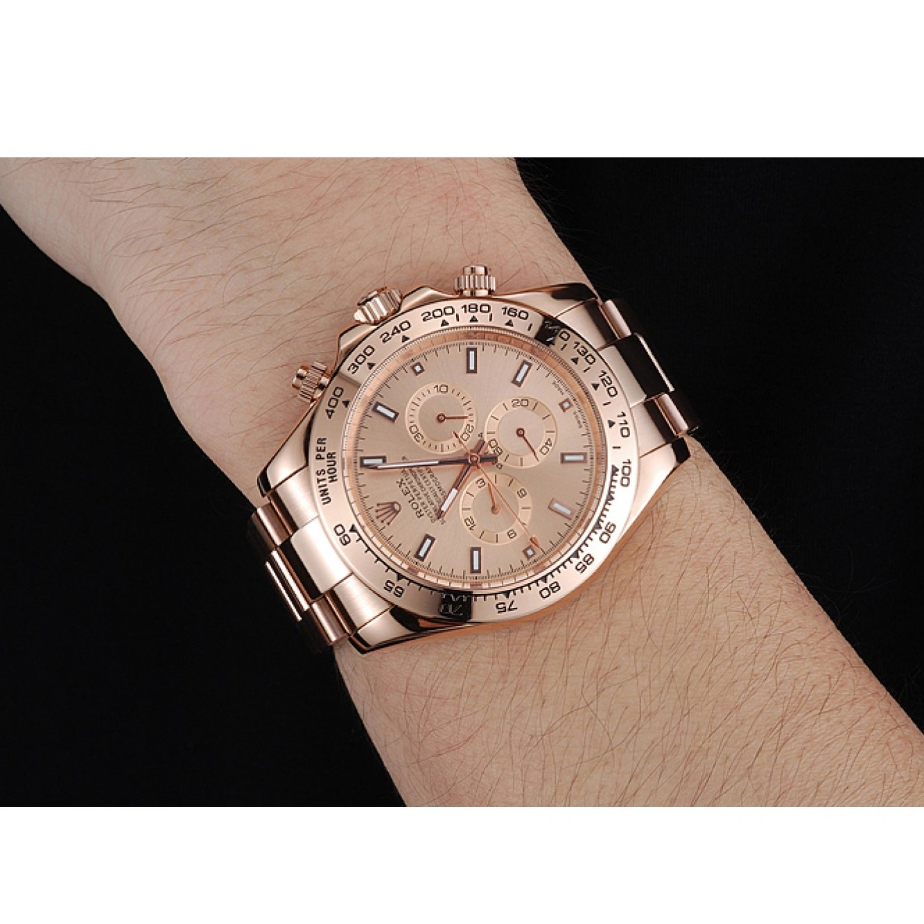 Rolex aaa copy Pink Case Daytona 1454247 Rose Cosmograph Gold Rolex Bracelet And Dial 1028